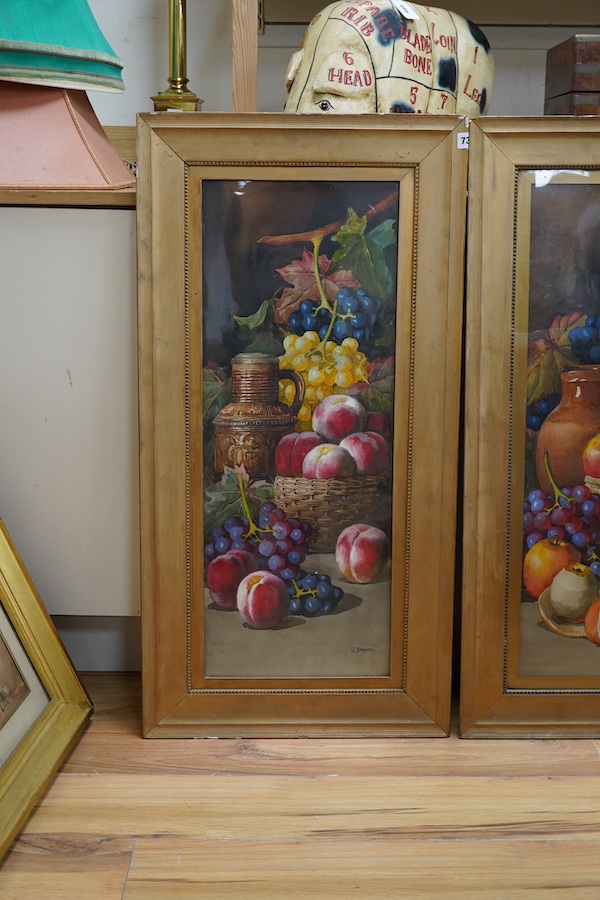 Giovanni Barbaro (1864-1915), Still lifes of fruit and vessels, each signed, pair of watercolours, 76 x 29cm